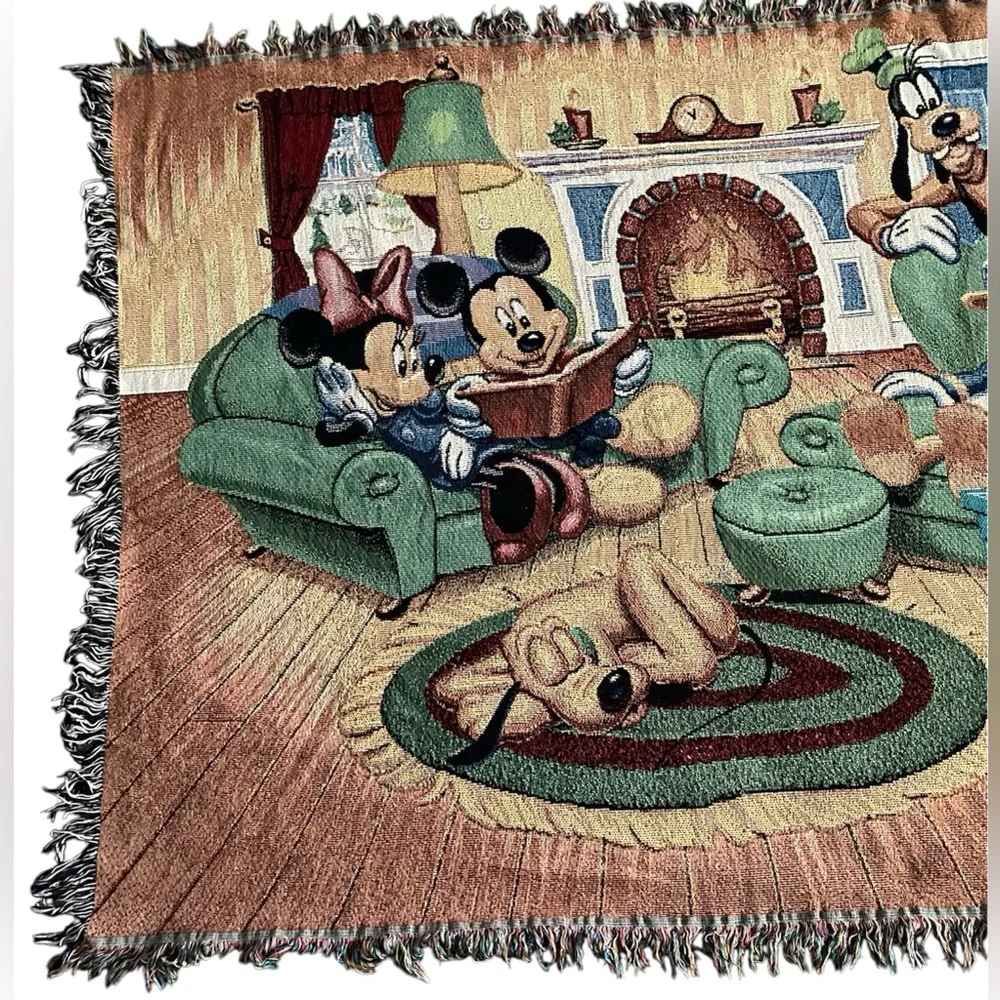 Disneyland Resort Mickey Mouse Tapestry Blanket 60”x50” Goofy Donald with Fringe
